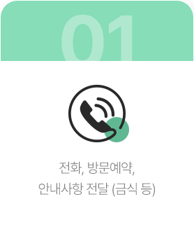 전화, 방문예약, 안내사항 전달 (금식 등)